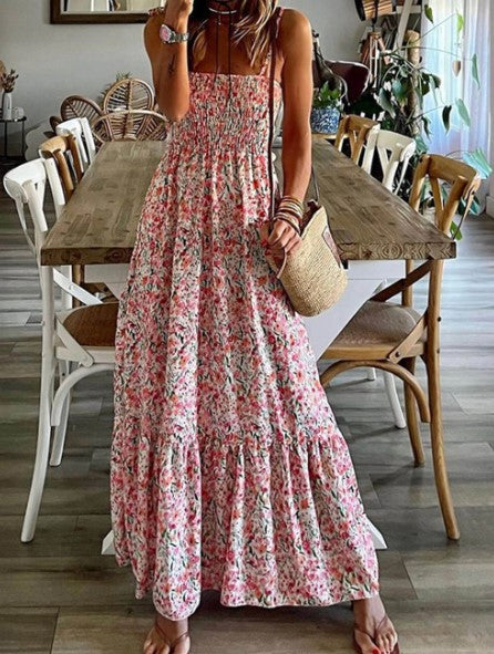 Emerald Bohemian Print Slip Dress for Beach and Travel