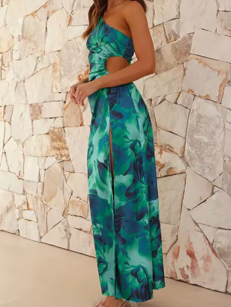 Naiara Off-Shoulder Lagoon Print Maxi Dress