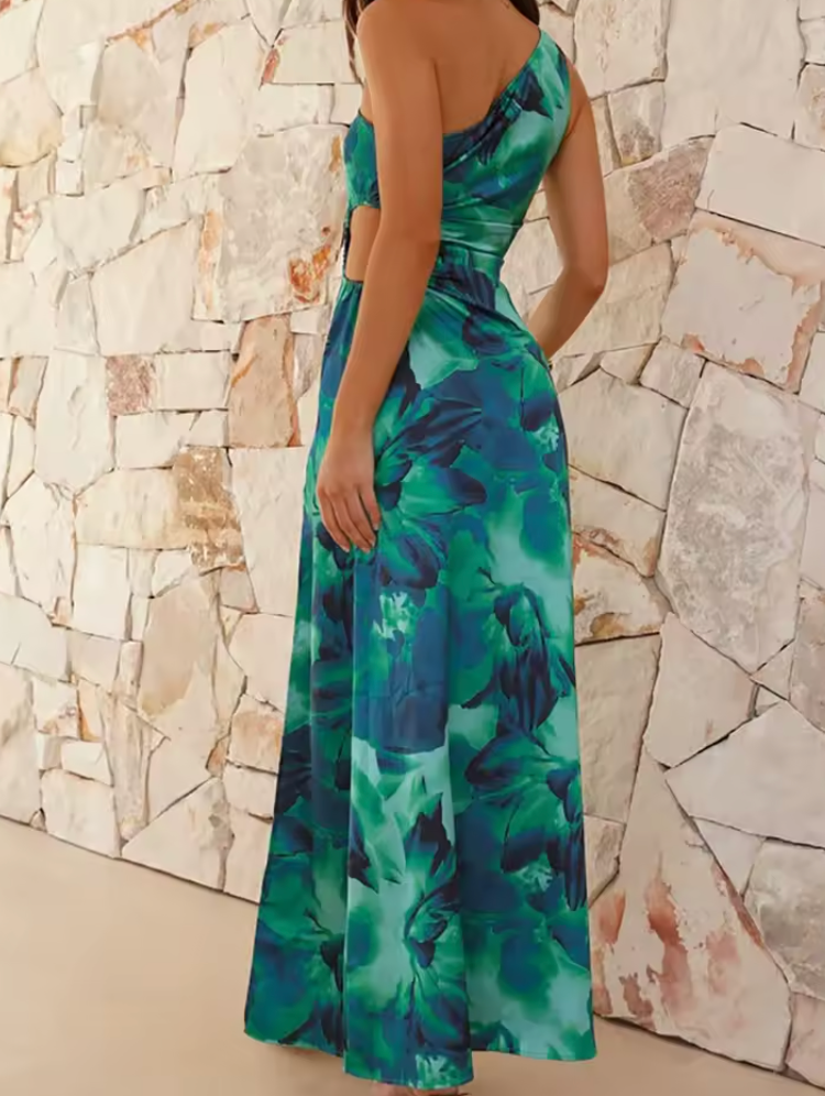 Naiara Off-Shoulder Lagoon Print Maxi Dress