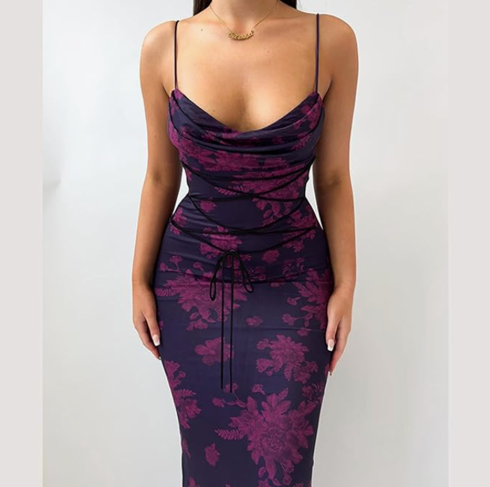 Fiorella Ruched Floral Slit Maxi Dress