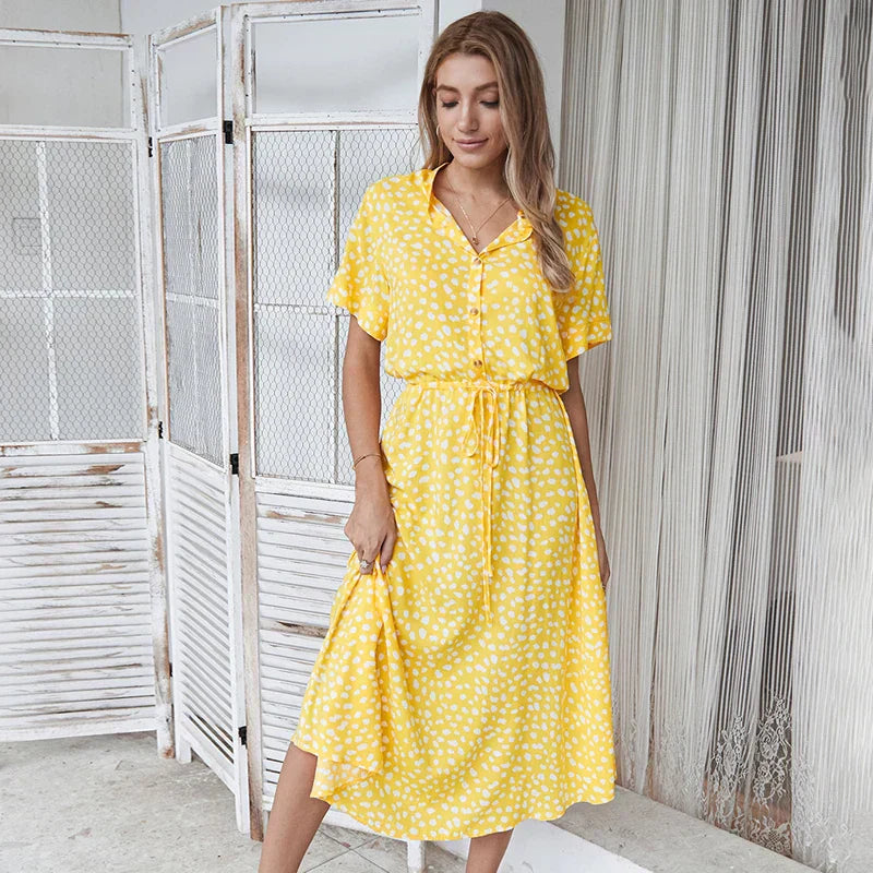 Florienne Vintage Belted Shirt Dress with Floral Print