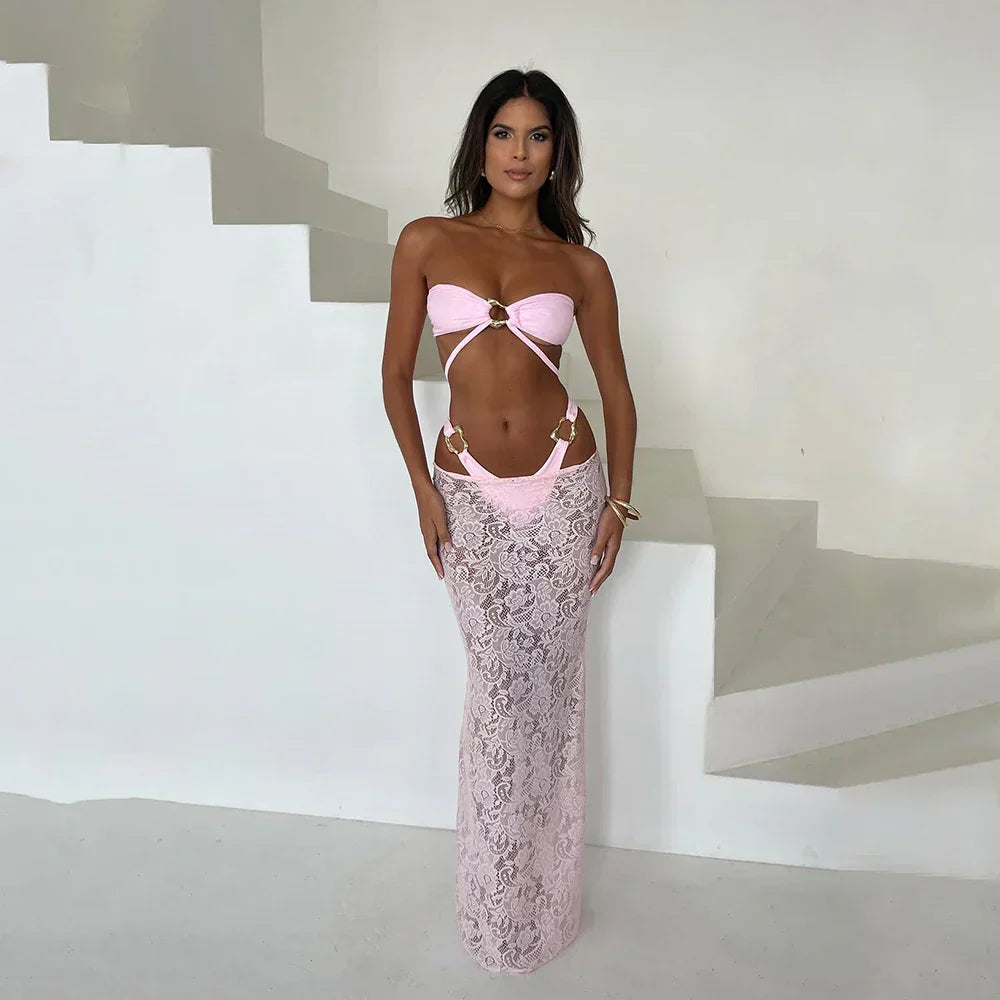 Olivia Bandeau Piece Bikini Set Long Dress