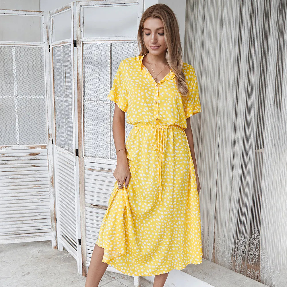 Florienne Vintage Belted Shirt Dress with Floral Print