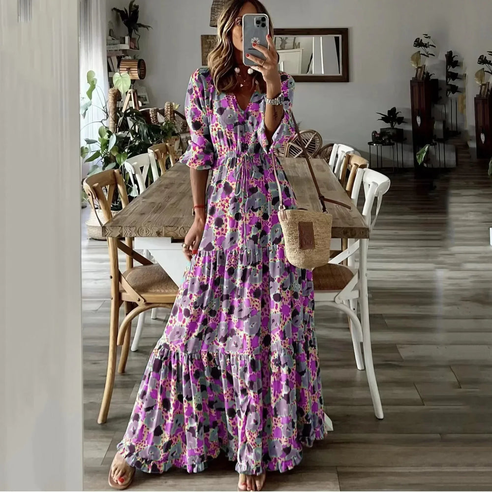 Liora Print V-Neck Swing Maxi Dress