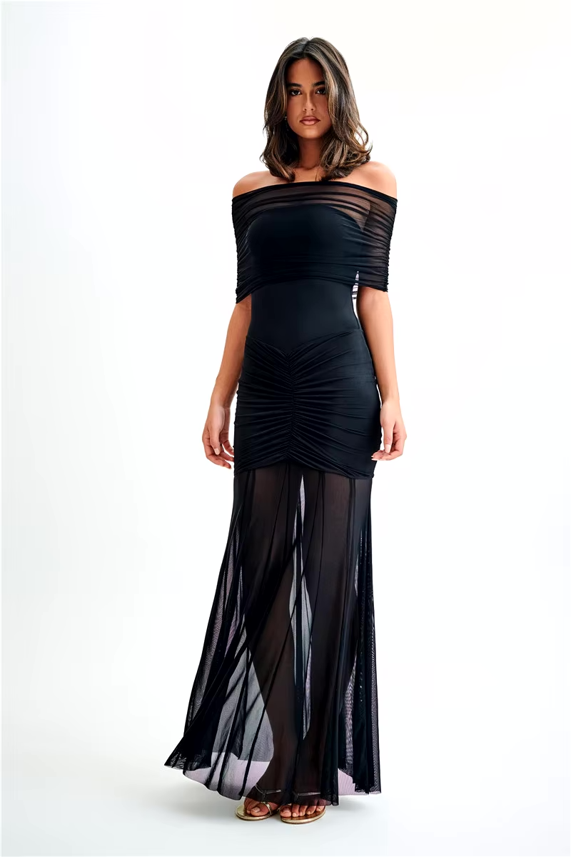 Celeste Elegant Draped Stretch Maxi Dress for Evenings