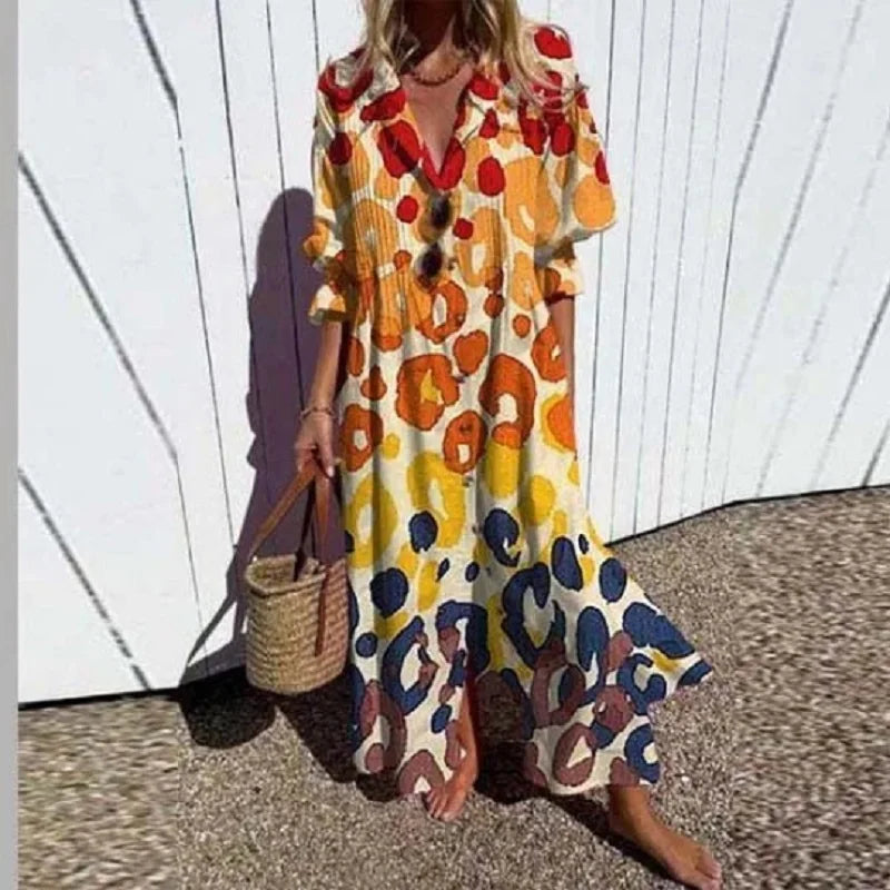 Olivia Short Sleeve Flowy Boho Chic Summer Maxi Dress