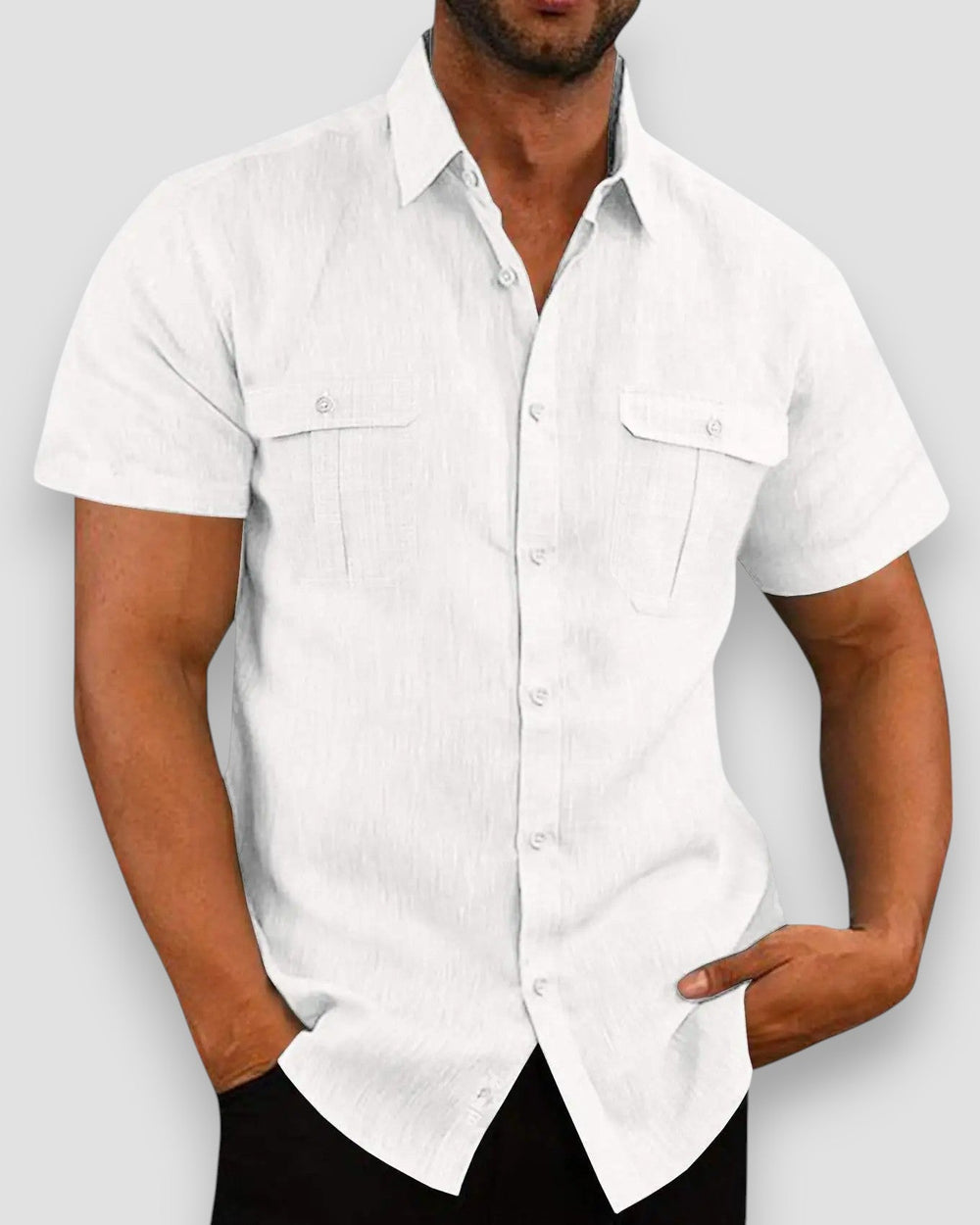 Kasper Short-Sleeve Linen Shirt