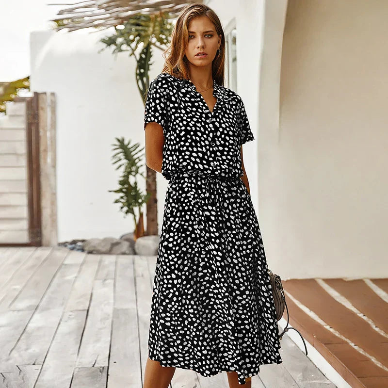 Florienne Vintage Belted Shirt Dress with Floral Print