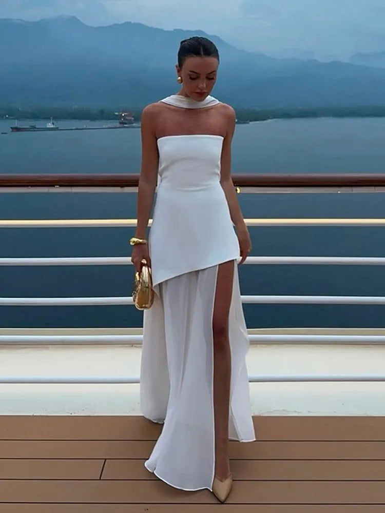 Valentina Strapless Evening Maxi Dress with Scarf