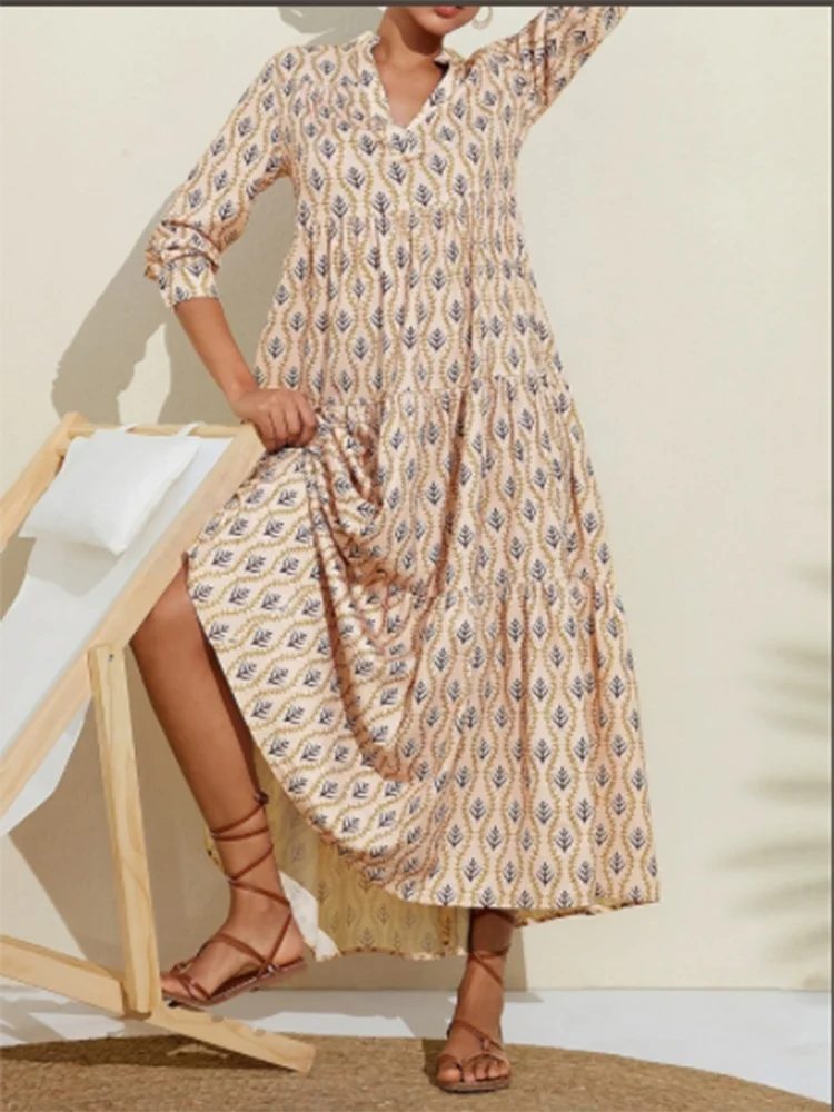 Evelina Printed V-Neck Vacation Dress