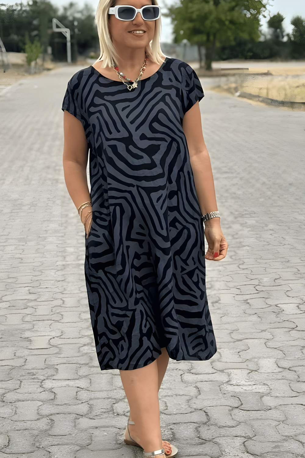 Nelia Vintage Print A-Line Summer Dress