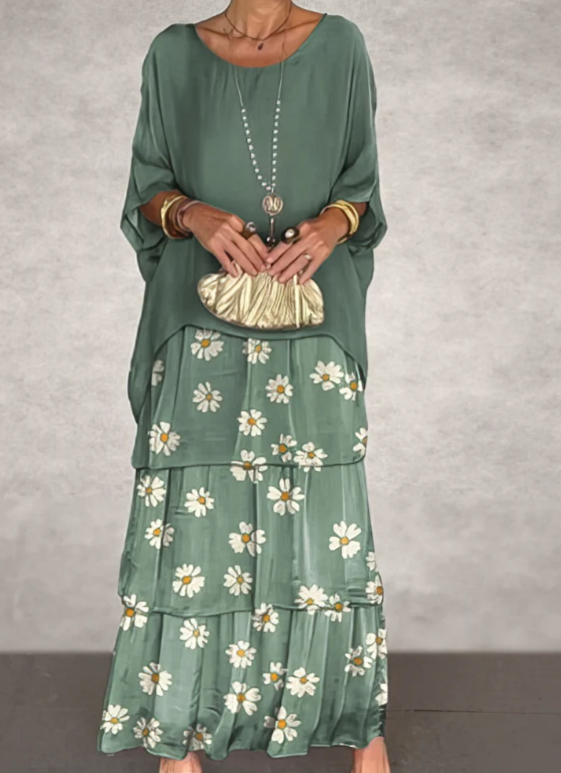 Paola Romantic Boho Floral Pattern Flowy Maxi Dress