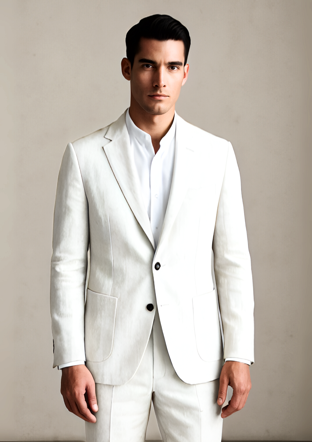Zephyr Tailored Linen Two-Piece Set for Men in Beige
