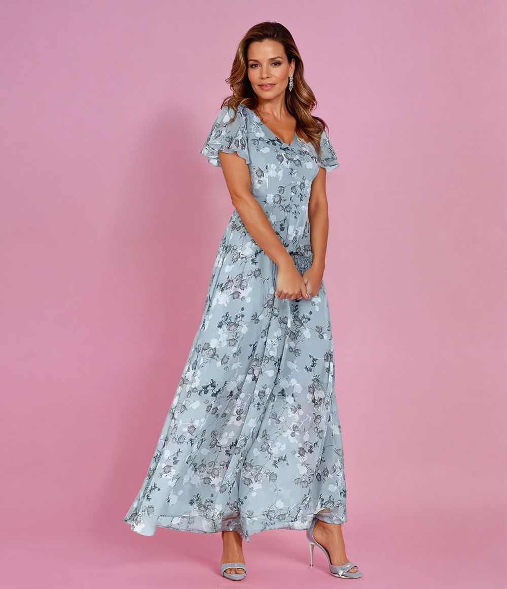 Zaar Printed Mini V-Neck Dress