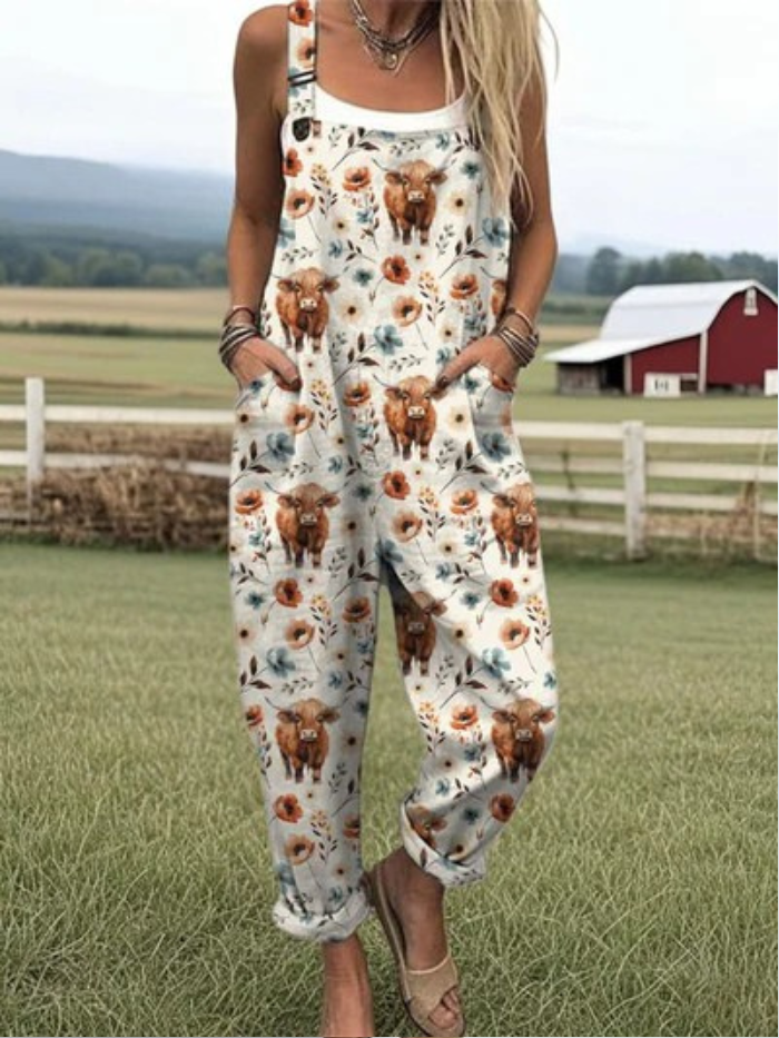 Melany Vintage Floral Cotton Jumpsuit