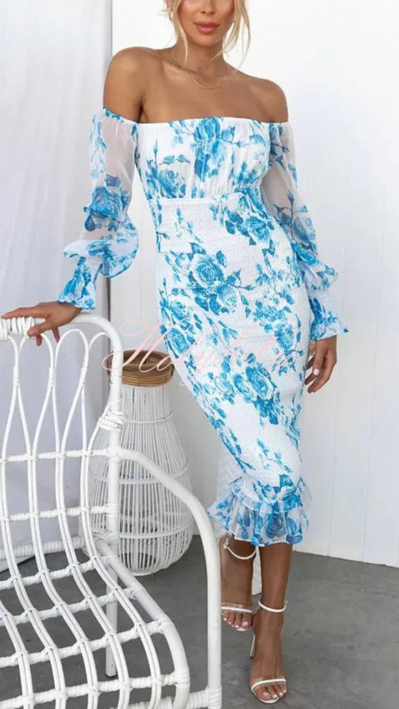 Kendall Printed Ruffle Midi Dress