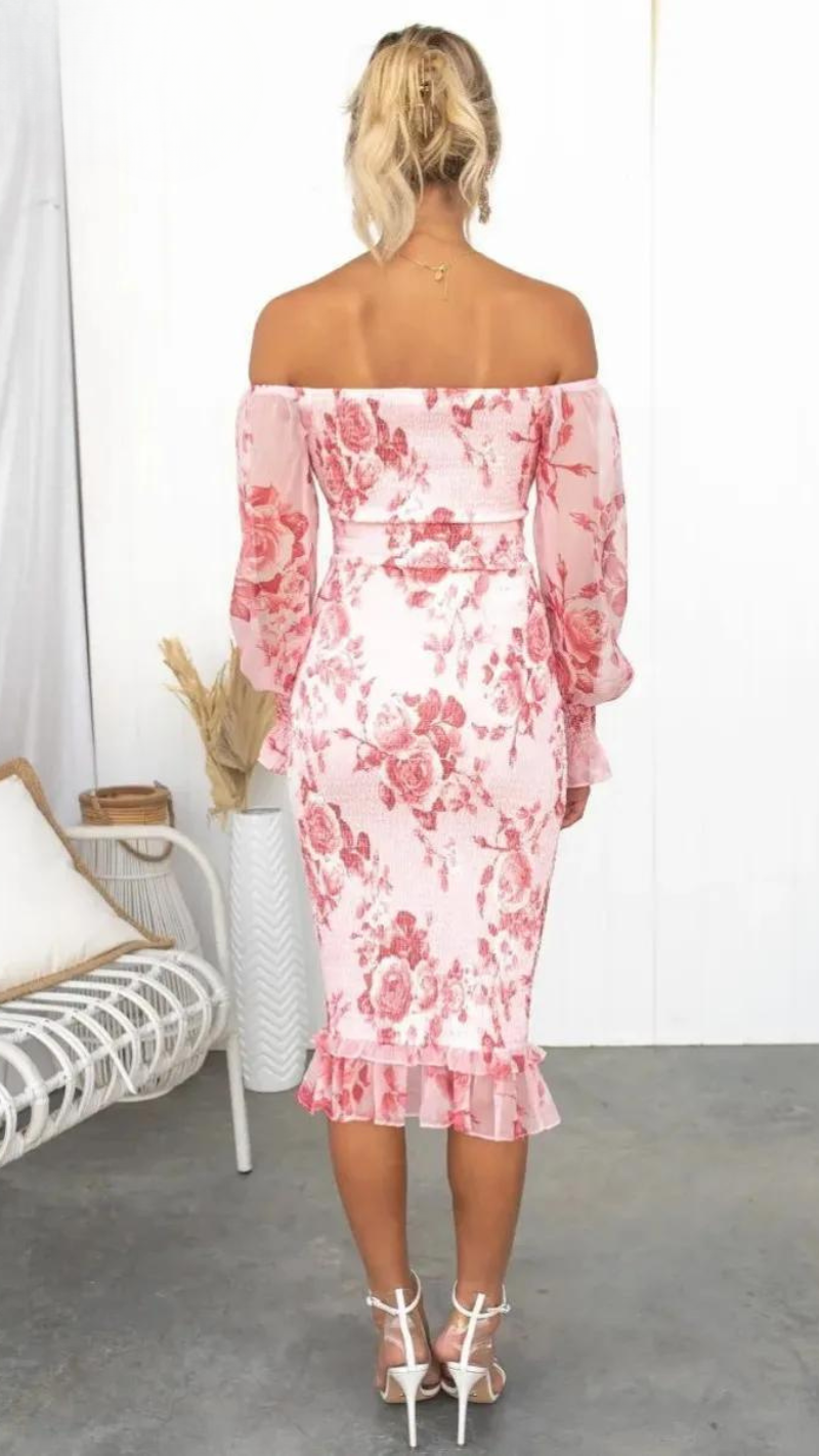 Kendall Printed Ruffle Midi Dress