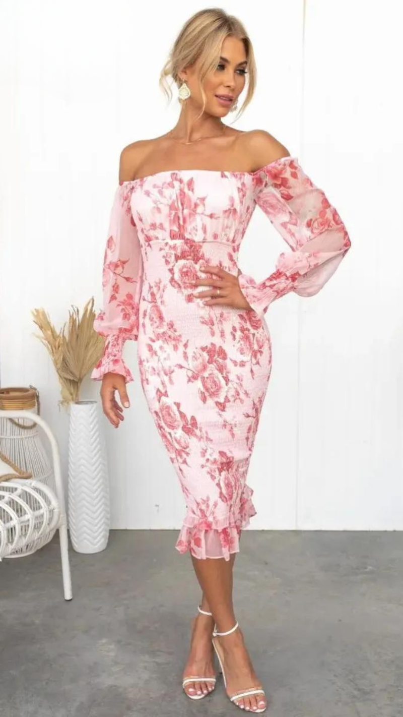 Kendall Printed Ruffle Midi Dress