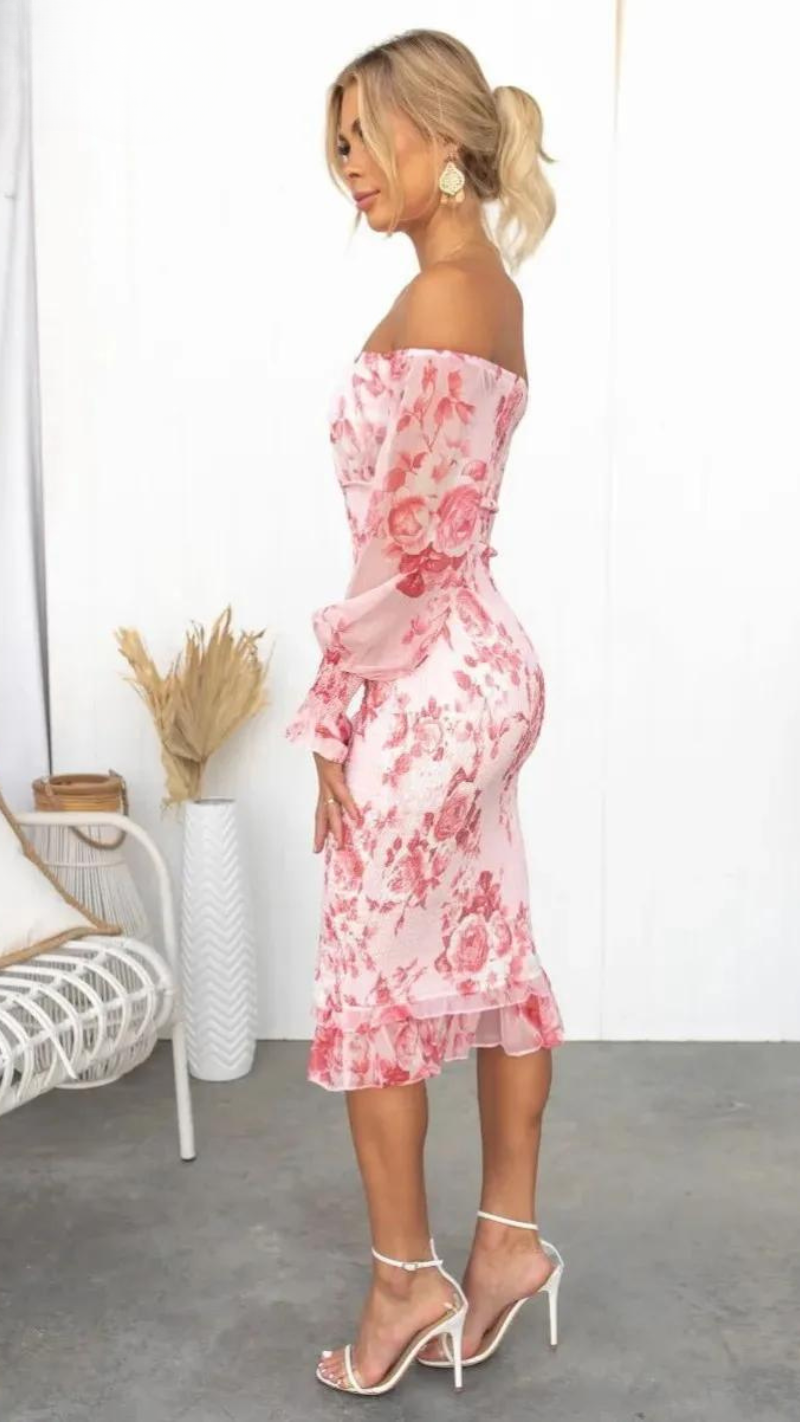 Kendall Printed Ruffle Midi Dress