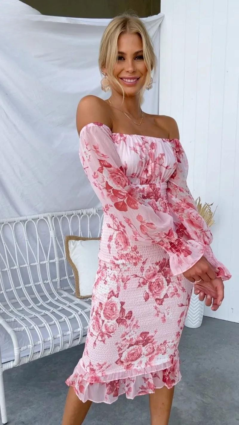 Kendall Printed Ruffle Midi Dress