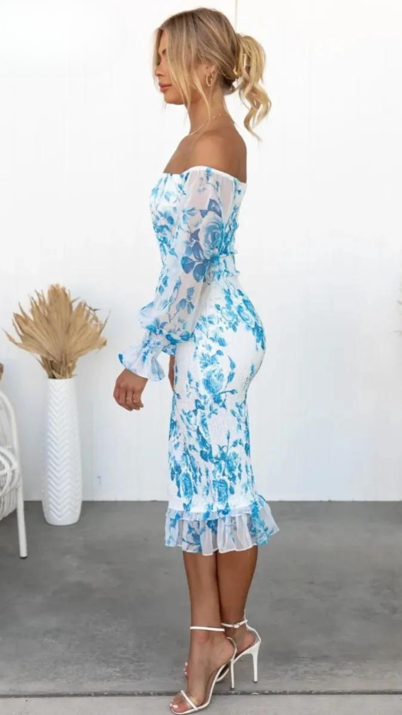 Kendall Printed Ruffle Midi Dress
