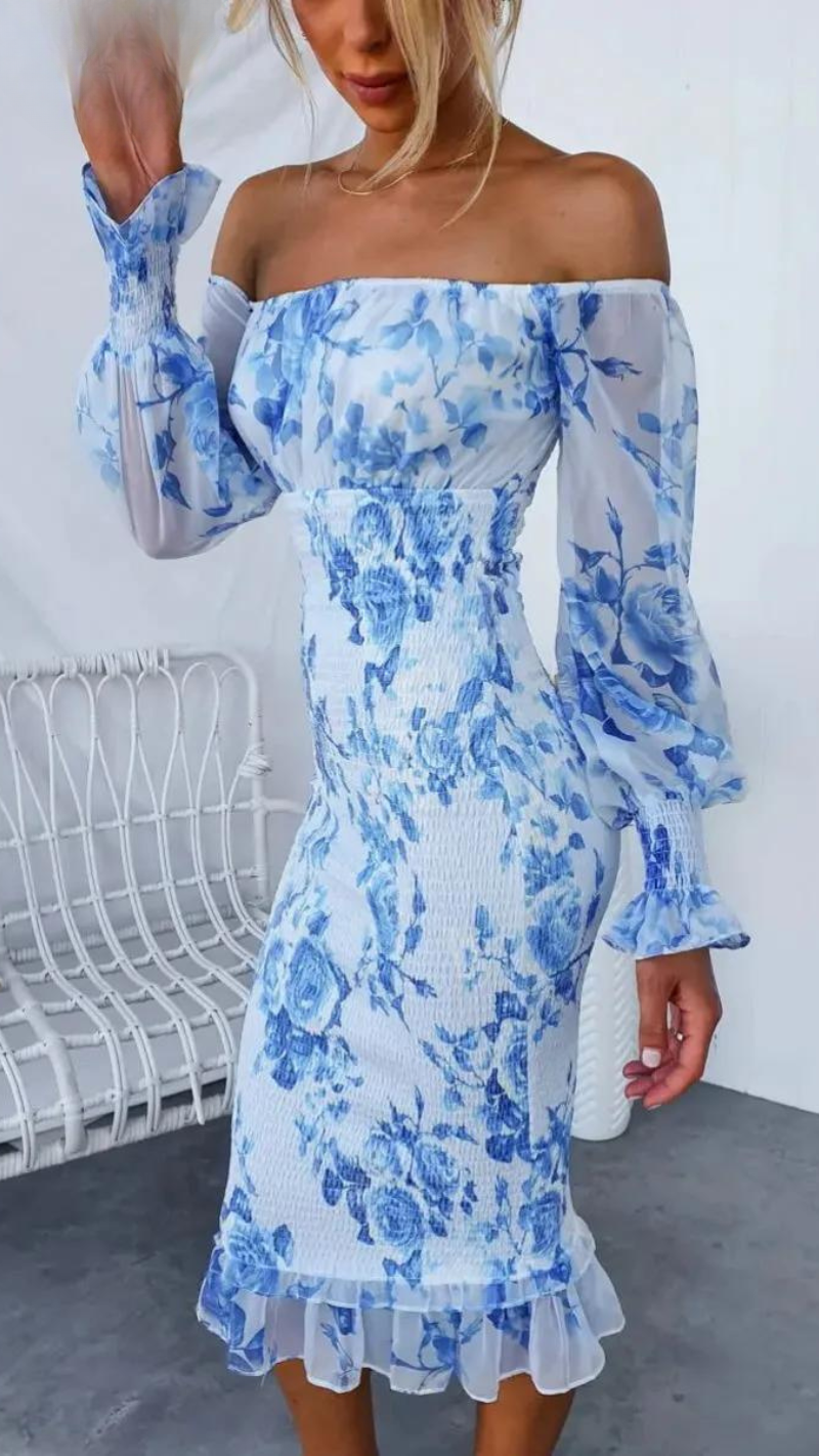 Kendall Printed Ruffle Midi Dress