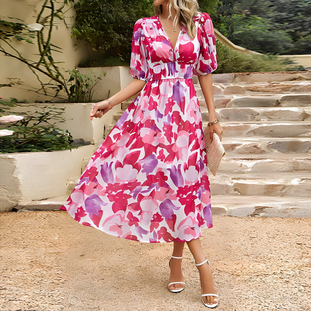 Sorina Romantic Garden-Print Dress for Sunny Days