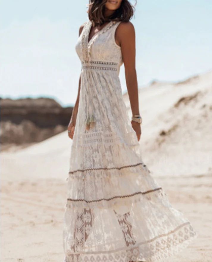 Nina Boho Midi V-Neck Dress