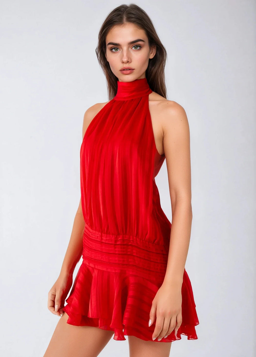 Serenella Beaded Chiffon Mini Dress