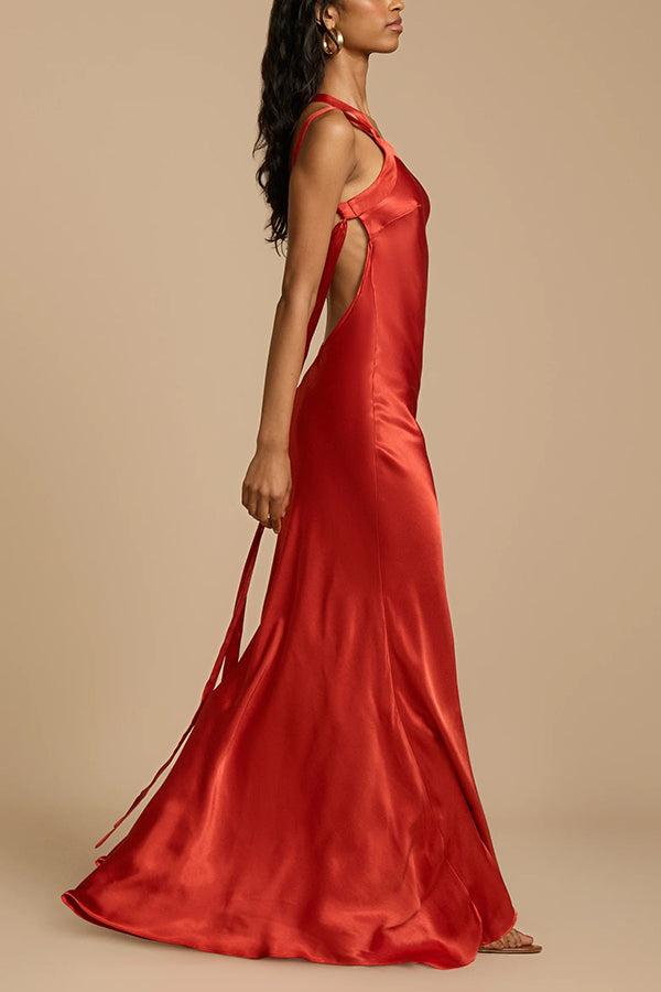 Asymmetric One-Shoulder Satin Gown with Open Back