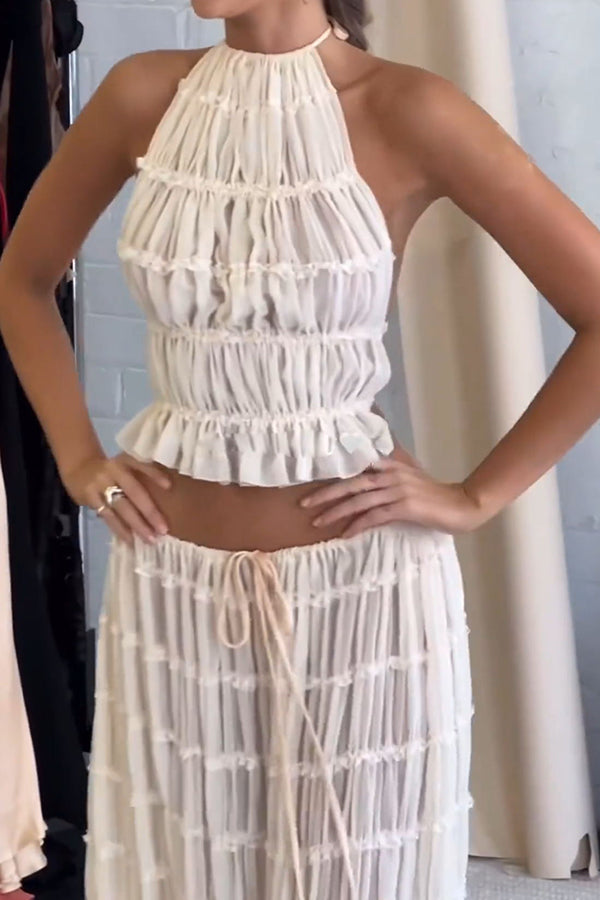 Convertible Drawstring Maxi Skirt with Vintage Pleats