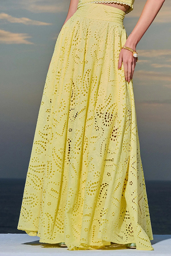 Embroidered Two-Piece Set with Long High-Waist Pocket Skirt
