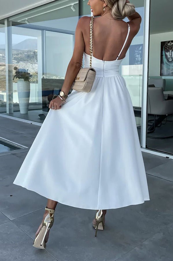 Aubrey Stretch Polyester Slit Midi Dress