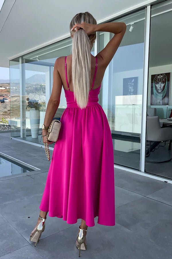 Aubrey Stretch Polyester Slit Midi Dress