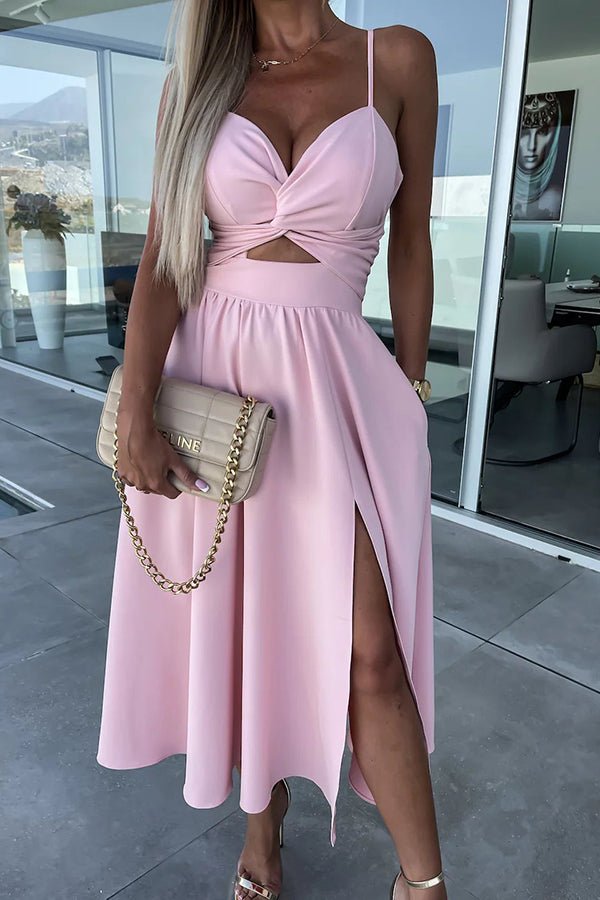 Aubrey Stretch Polyester Slit Midi Dress