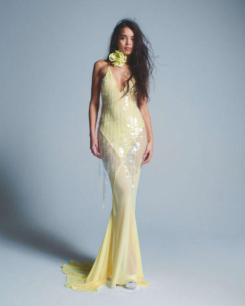 Nisari Sequin Maxi Dress with Floral Choker