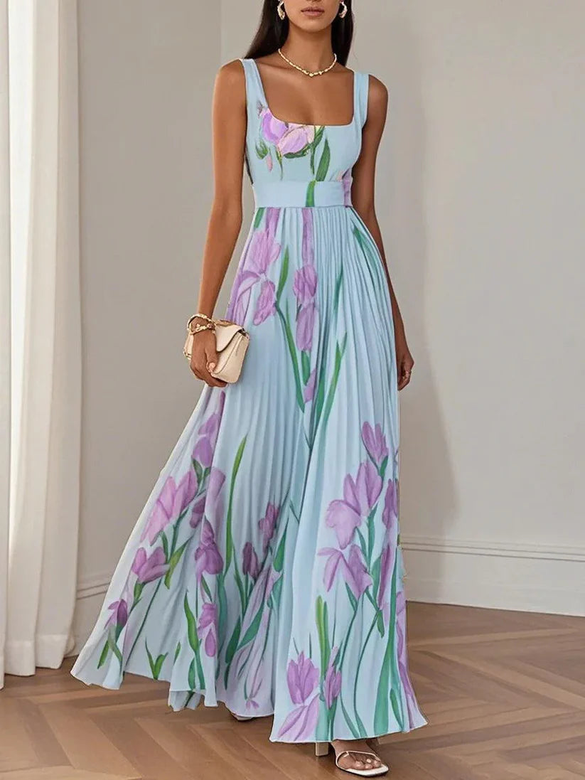 Iris Bloom Square Neckline A-Line Summer Dress