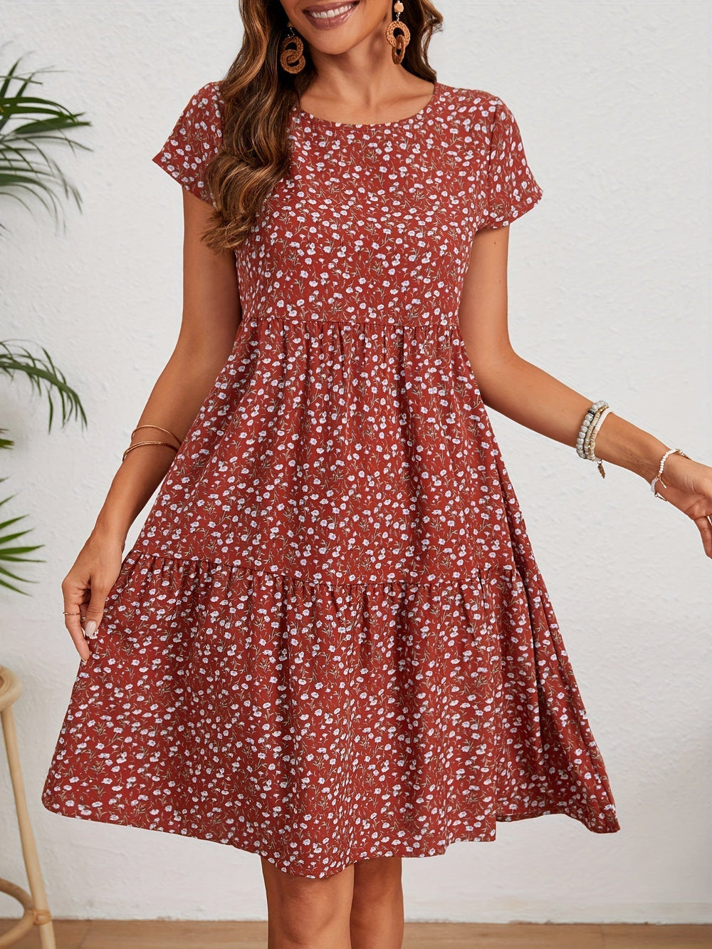 Callista Floral Print Crew Dress