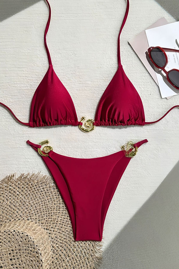 Bianca Triangle Bikini Set with Metal Hardware Detail