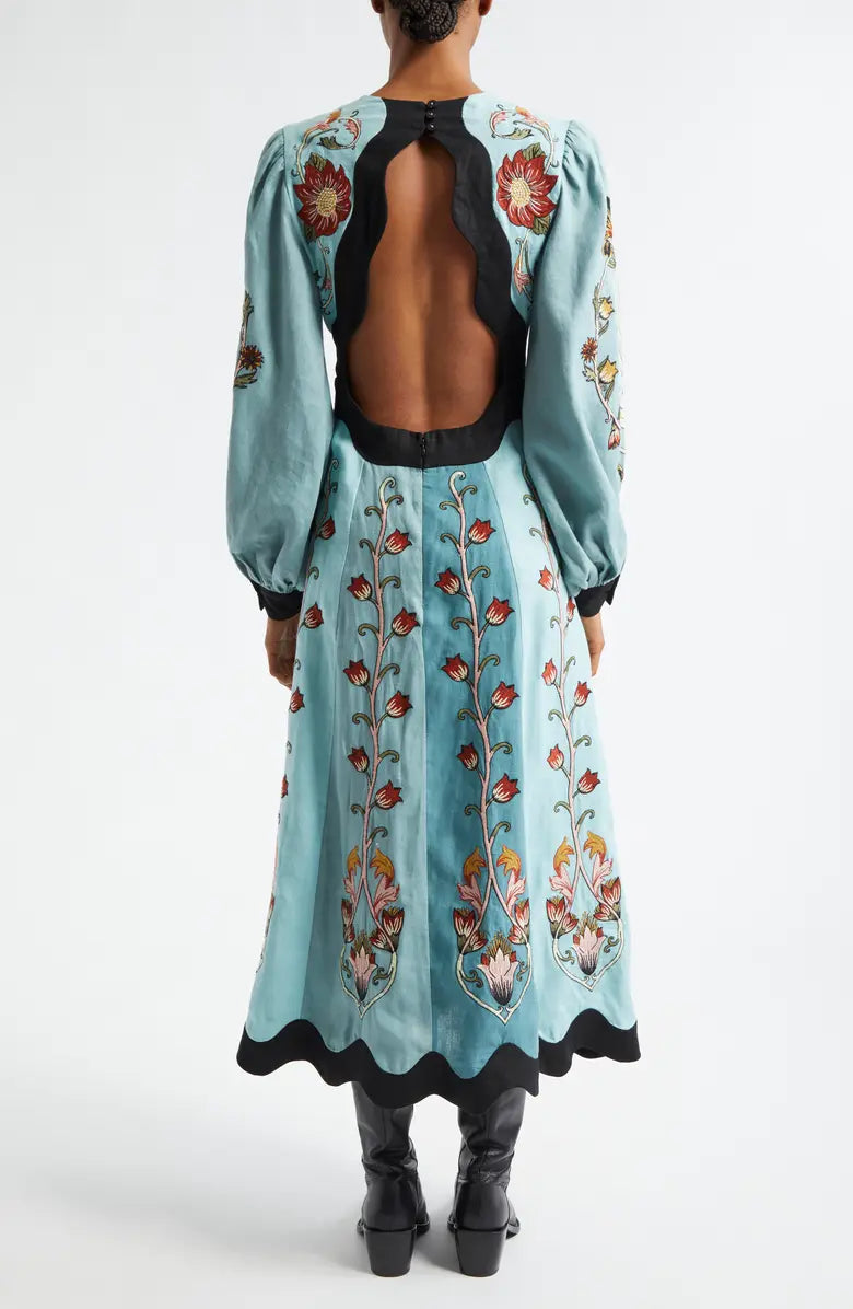 Katrielle Sky Blue Embroidered Midi Dress