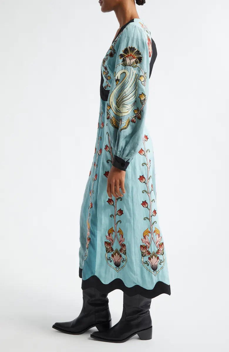 Katrielle Sky Blue Embroidered Midi Dress