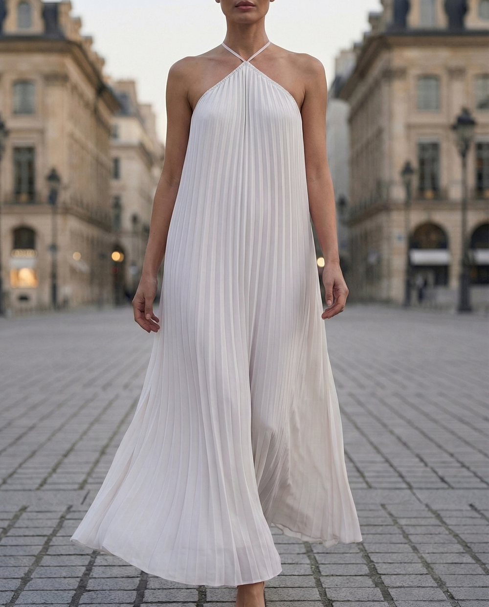 Grace Elegant Strapless A-Line Pleated Maxi Dress