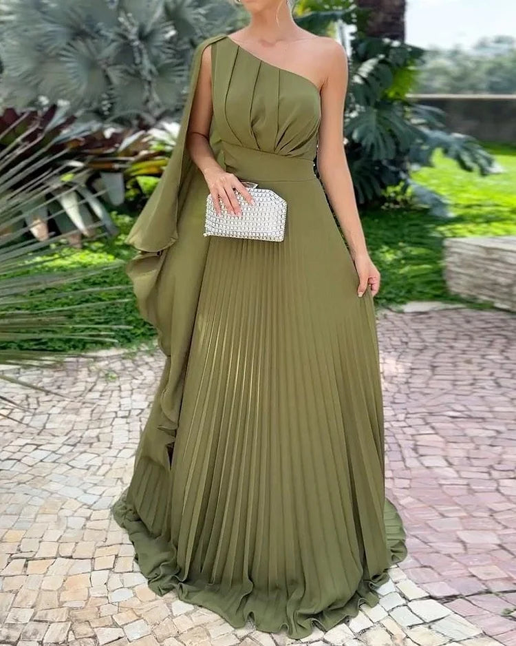 Araluen One-Shoulder Pleat Dress