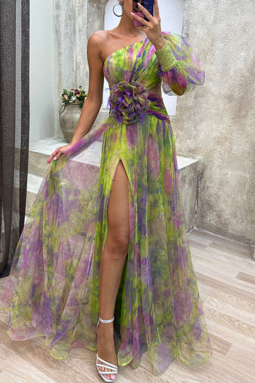 Janie One-Shoulder Floral Dress