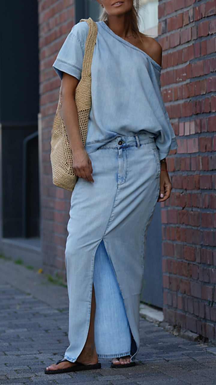 Amora Relaxed-Fit Cotton Denim Two-Piece Outfit Set