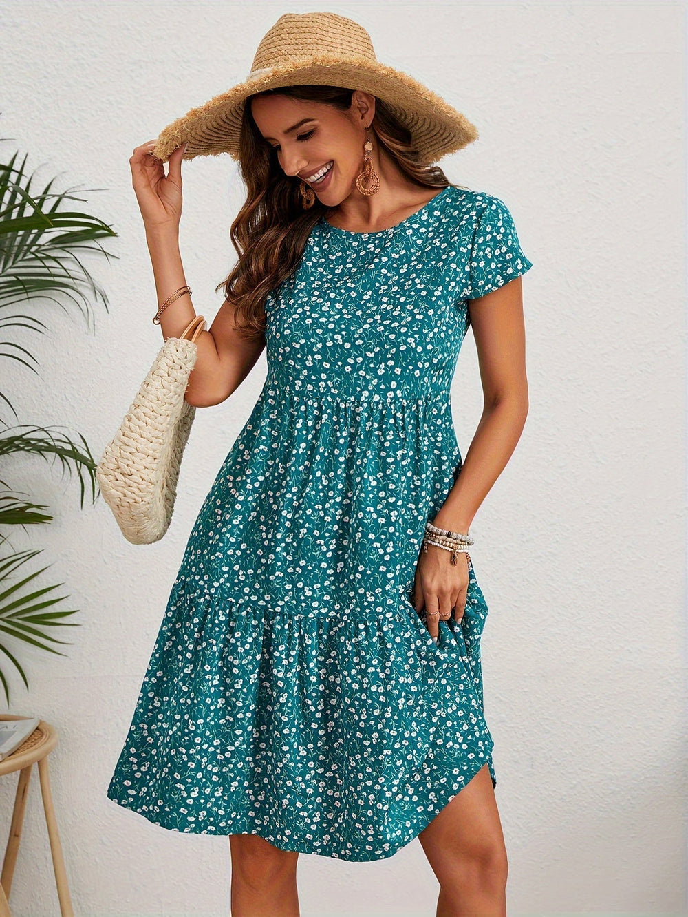 Callista Floral Print Crew Dress