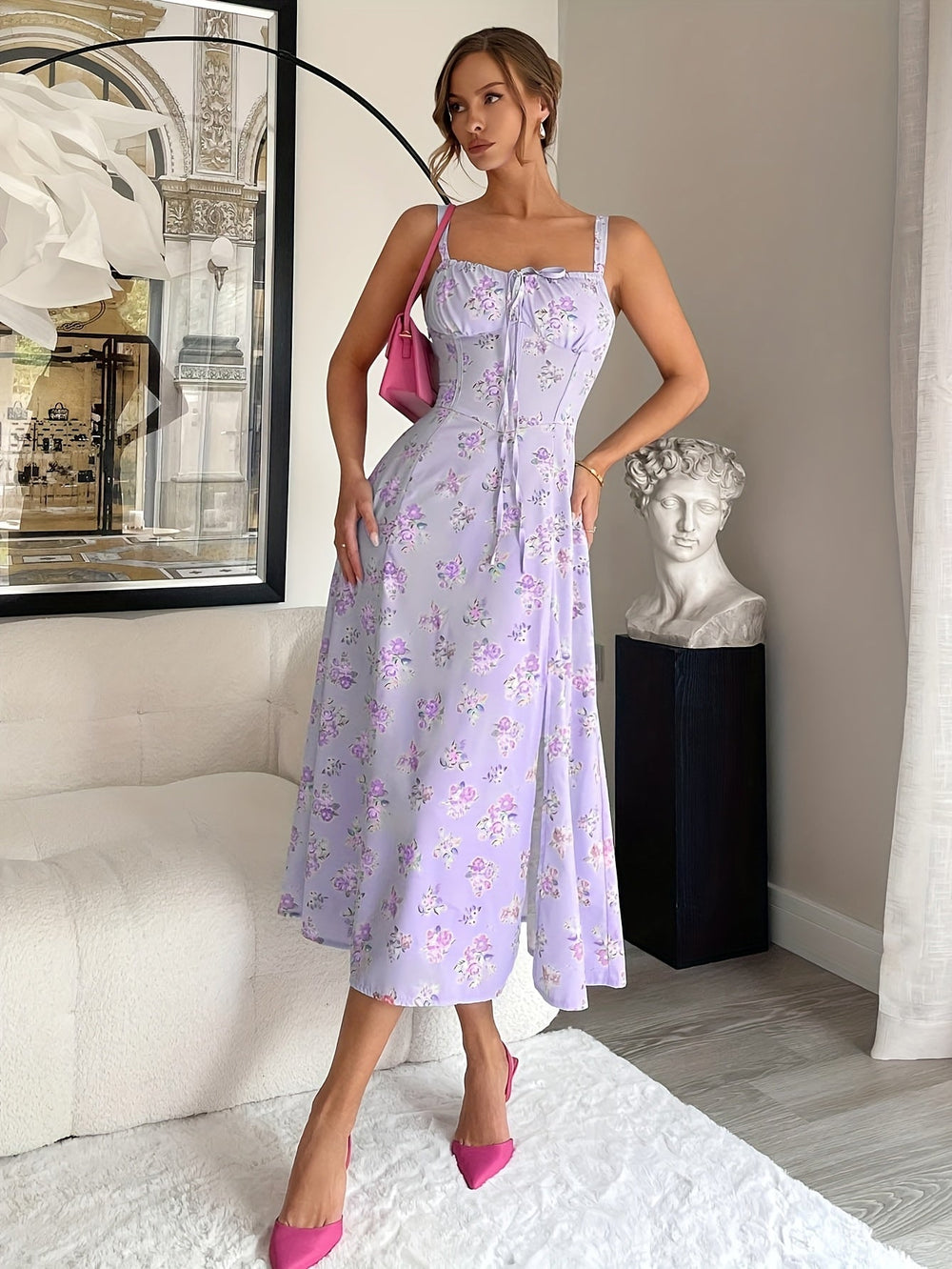 Luna Bloom Midi Dress With Open Back