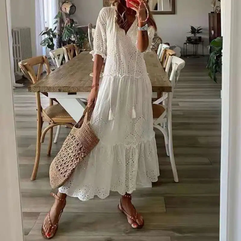 Wendy White Boho Lace Maxi