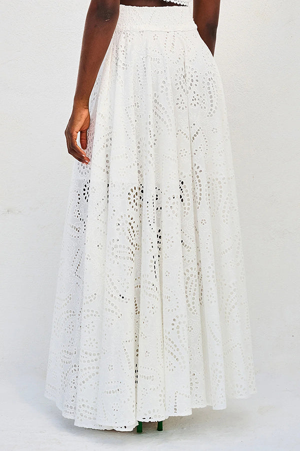 Embroidered Two-Piece Set with Long High-Waist Pocket Skirt