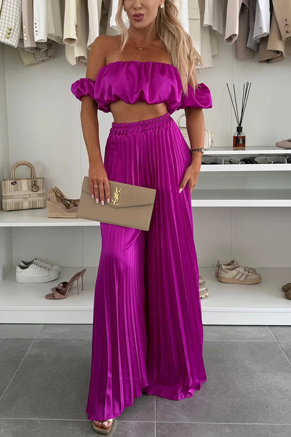 Jorie Off-Shoulder Pleated Wide-Leg Set